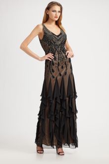 Sue Wong Embroidered V-neck Cascade Gown - Lyst