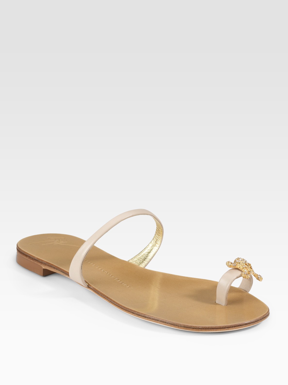 Giuseppe Zanotti Jeweled Toe-ring Sandals in Beige | Lyst