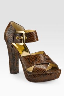 Michael by Michael Kors Ines Snake-print Leather Sandals - Lyst