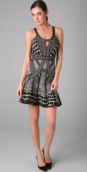Hervé Léger Geometric Jacquard Flounce Dress - Lyst