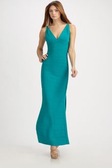 Hervé Léger Classic V-neck Essential Gown - Lyst