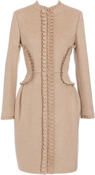 Fendi Ruffle Trim Coat in Beige (camel) - Lyst