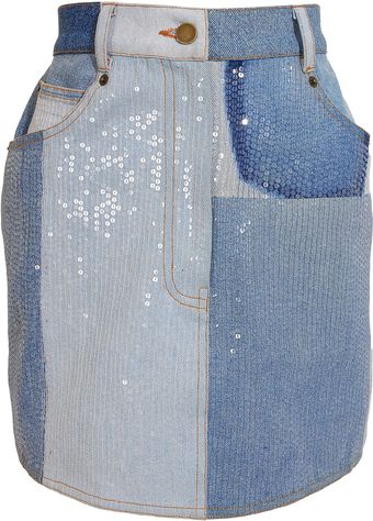 Ashish Sequin Embellished Denim Mini Skirt - Lyst