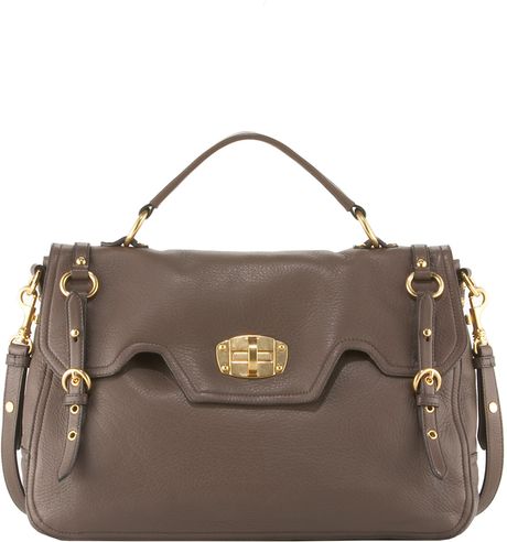 Miu Miu Deerskin Turnlock Satchel in Brown (black) - Lyst