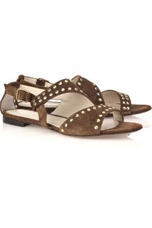 Vanessa Bruno Flat Studded Suede Sandals - Lyst