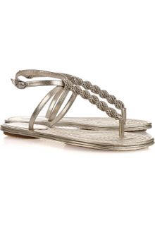 Belle By Sigerson Morrison Flat Metallic Leather Sandals - Lyst