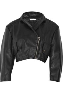 Carven Cropped Leather Biker Jacket - Lyst