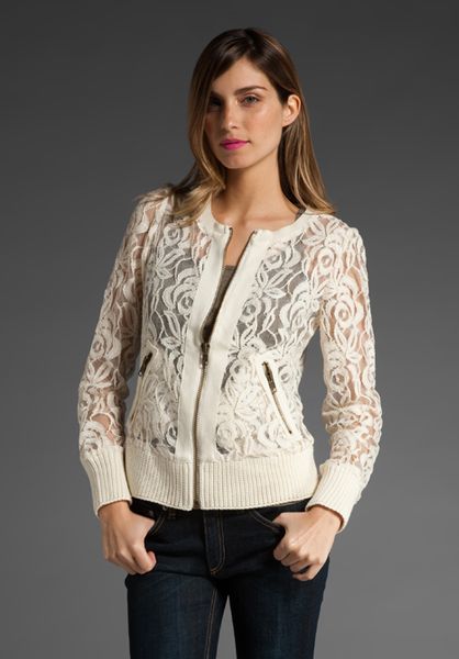 Free People Lace Bomber Jacket in Beige (cream) | Lyst