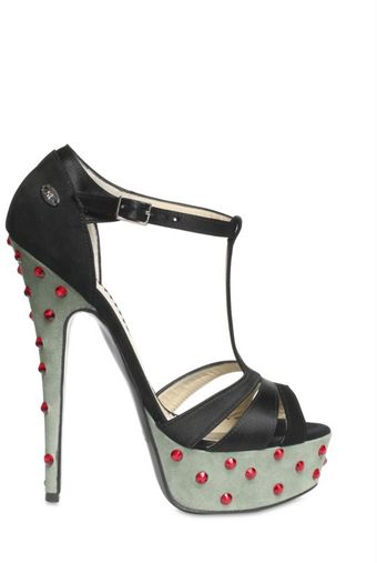 John Richmond 150mm Crystal Suede & Satin Platform San - Lyst
