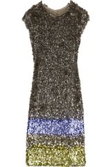 Oscar de la Renta Dégradé Sequined Silk Dress