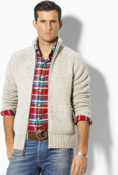 Polo Ralph Lauren Suede-patch Full-zip Sweater in Beige for Men