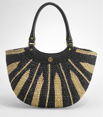 Tory Burch Straw Small Crescent Tote - Lyst