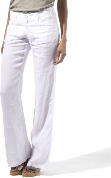 Armani Jeans Wide Leg Linen Trousers in White - Lyst