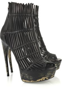 Alexander McQueen Engraved Leather Cage Ankle Boots - Lyst