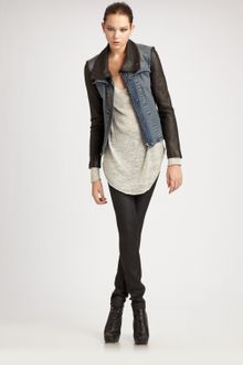 Helmut Lang Leather & Denim Combo Jacket - Lyst