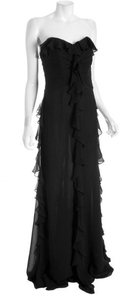 Badgley Mischka Black Silk Chiffon Strapless Ruffle Gown - Lyst