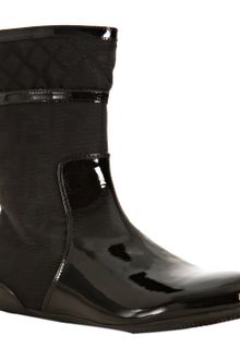 Fendi Black Zucca Canvas and Patent Leather Zip Flat Boots - Lyst