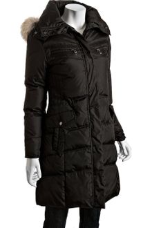 Marc New York Black Quilted Coyote Fur Trim Hooded Down Coat - Lyst