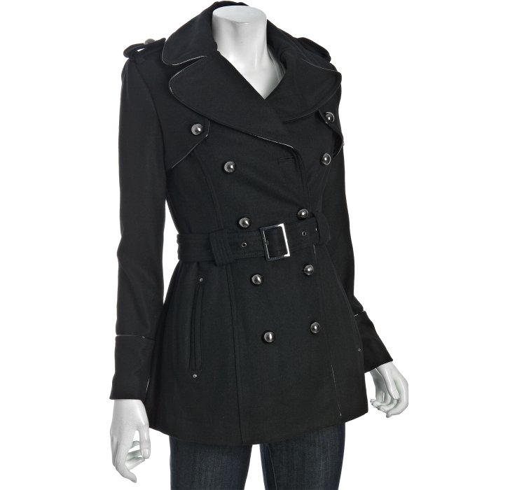Miss Sixty Black Wool Belted Trench Coat in Black Lyst