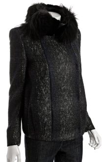 Prada Charcoal Melange Wool Fur Trimmed Coat - Lyst