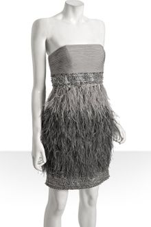 Sue Wong Platinum Ostrich Feather Beaded Strapless Dress - Lyst