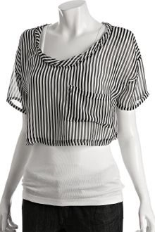 The Reformation Black Silk Chiffon Striped Pocket Cropped Top - Lyst