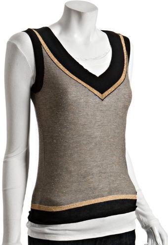  Navy Striped Sleeveless V-neck Sweater Vest 