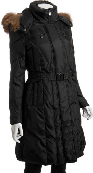 Marc New York Black Quilted Fur Trim Belted Down Coat in Black - Lyst