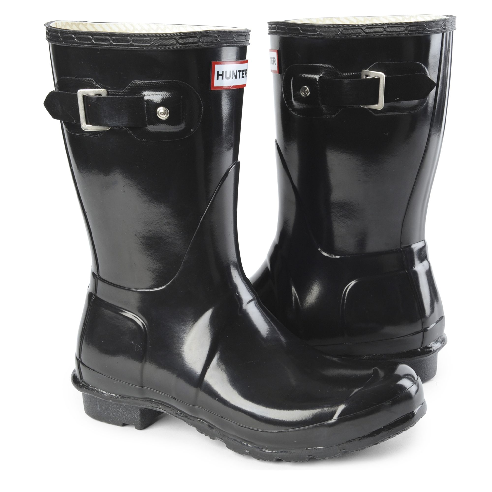 black gloss short hunter boots