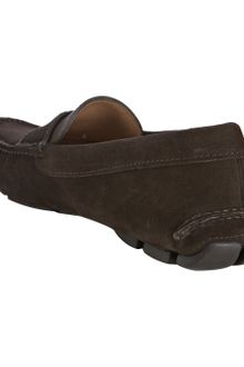 Prada Ebony Calfskin Suede Logo Moc Loafers - Lyst