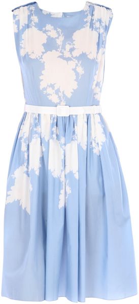 Jonathan Saunders Blue and White Flower Print Dress - Lyst