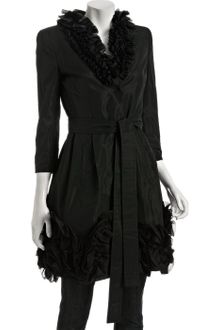 Dolce & Gabbana Black Ruffled Cappotto Three-quarter Length Coat - Lyst