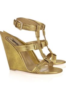 Yves Saint Laurent Venice Leather Sculpted-wedge Sandals - Lyst