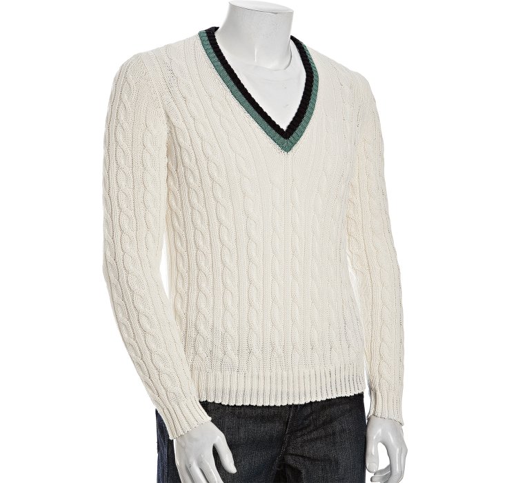 Prada Sport White Cotton Cable Knit V Neck Sweater in White for Men | Lyst