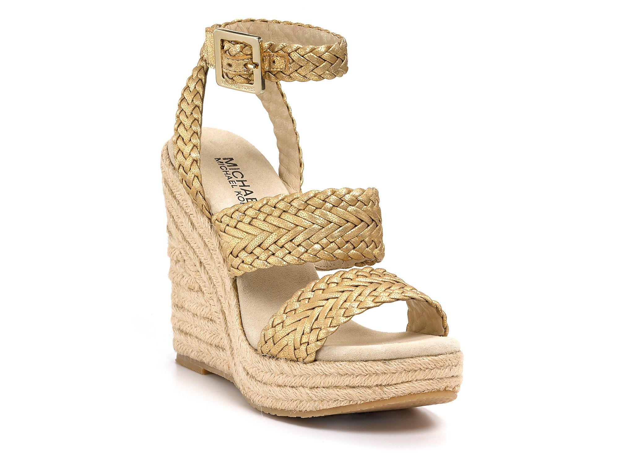 Michael Kors Michael Juniper Espadrille Wedge Sandals in Gold (Luggage