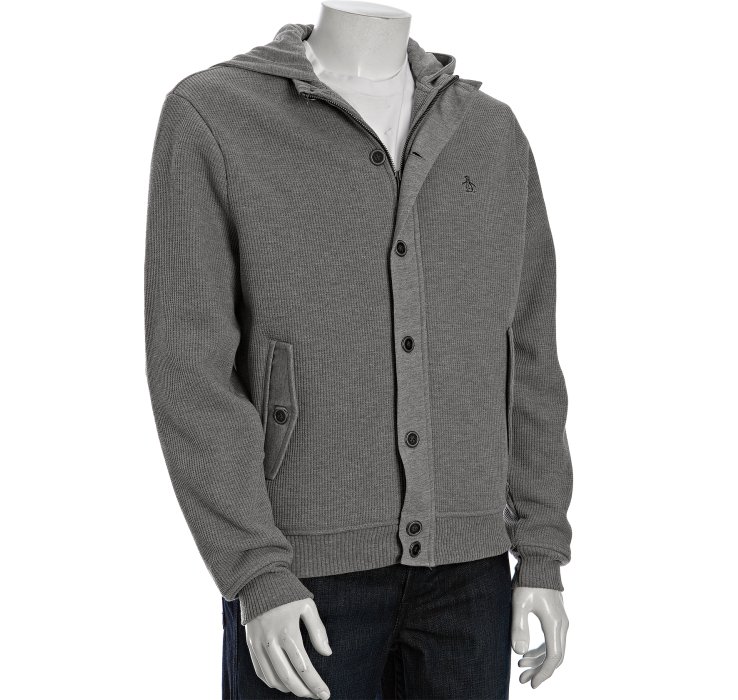 Original Penguin Dark Steel Heather Cotton Waffle Knit Jacket in Gray