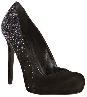 Alexander McQueen Black Suede Crystal Appliquéd Pumps - Lyst