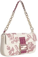 Fendi Milk Leather Bead Detailed Baguette