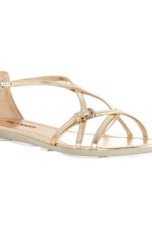 Prada Sport Gold Leather Flat Sandals - Lyst