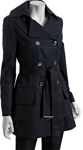 Calvin Klein Navy Cotton Blend Tiered Hem Trench - Lyst