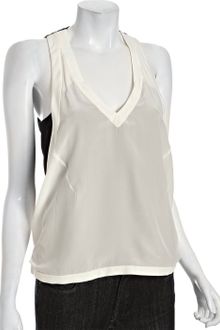 Miu Miu Ivory and Black Silk V-neck Contrast Blouse - Lyst