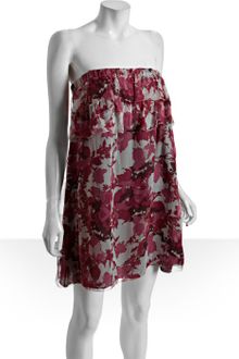 Miu Miu Rose Floral Print Silk Chiffon Strapless Dress - Lyst