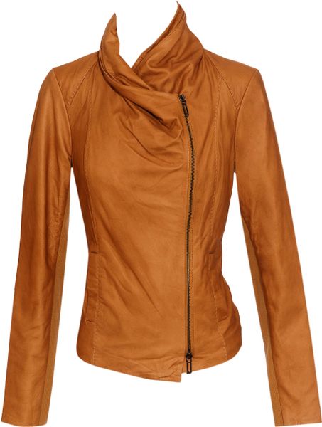 Vince Scuba Leather Jacket In Brown Nude Lyst