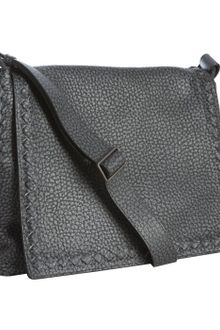 Bottega Veneta Titanium Pebbled Toro Leather Crossbody Messenger Bag - Lyst