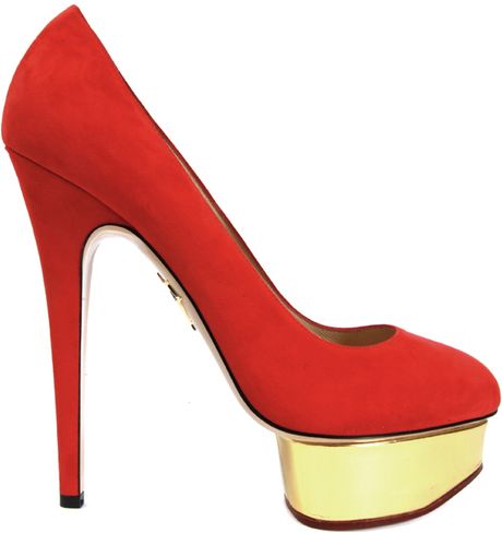 Charlotte Olympia Calf Velvet Dolly Court Shoes in Gold - Lyst