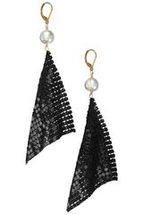 Kuo Ting Jewelry Pearl with Black Mesh Disco Earrings