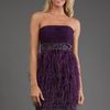 Sue Wong Eggplant Strapless Feather Mini Dress in Purple (eggplant) - Lyst