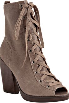Kors By Michael Kors Taupe Leather Angie Peep Toe Lace-up Booties - Lyst
