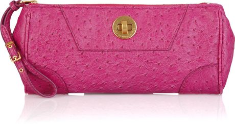 Marc By Marc Jacobs Bentley Ostrichprint Pvc Clutch in Pink - Lyst