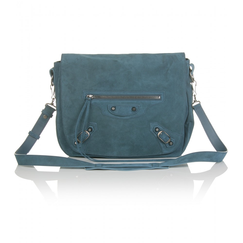 balenciaga blue suede bag